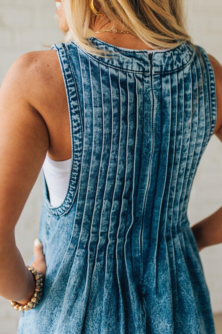WOMENS ACID WASH PINTUCK JUMPSUIT (BUY 2 FREE SHIPPING)