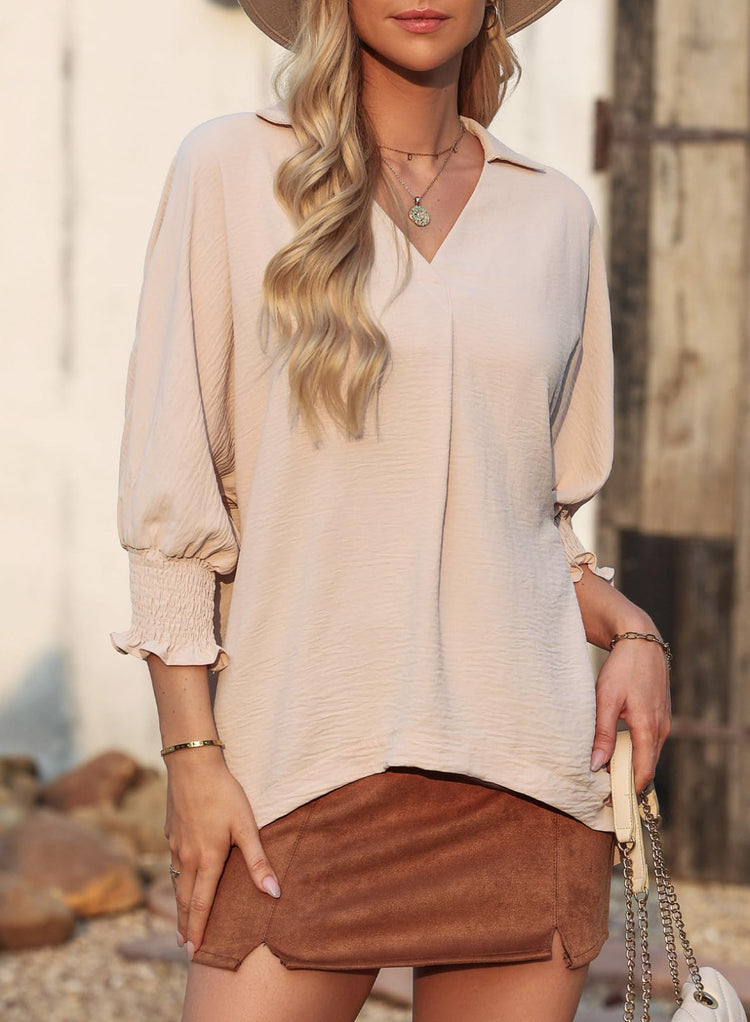 Womens Casual 3/4 Sleeve V Neck Loose Fit Basic Tees (BUY 3 FREE SHIPPING)