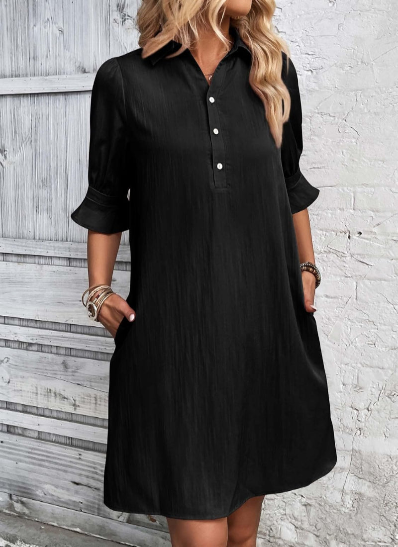Womens Casual Shirt Dress Ruffle Sleeve Solid Color Button Down(buy 2 free shipping!!!)