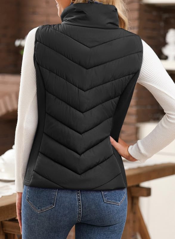 Womens Sleeveless Zip Up Outerwear Stand Collar Quilted Puffer Vest(buy 2 free shipping)