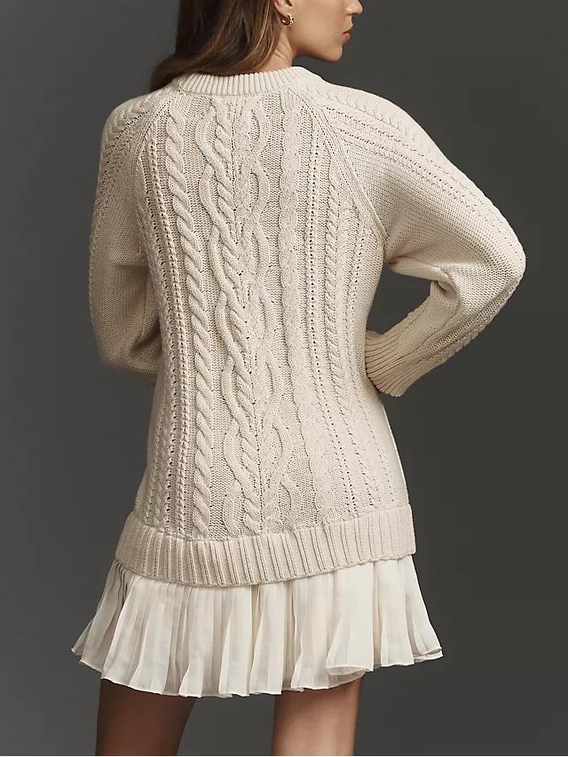 Women Crewneck Cable Knit Sweater Mini Dress (Buy 2 Free Shipping)