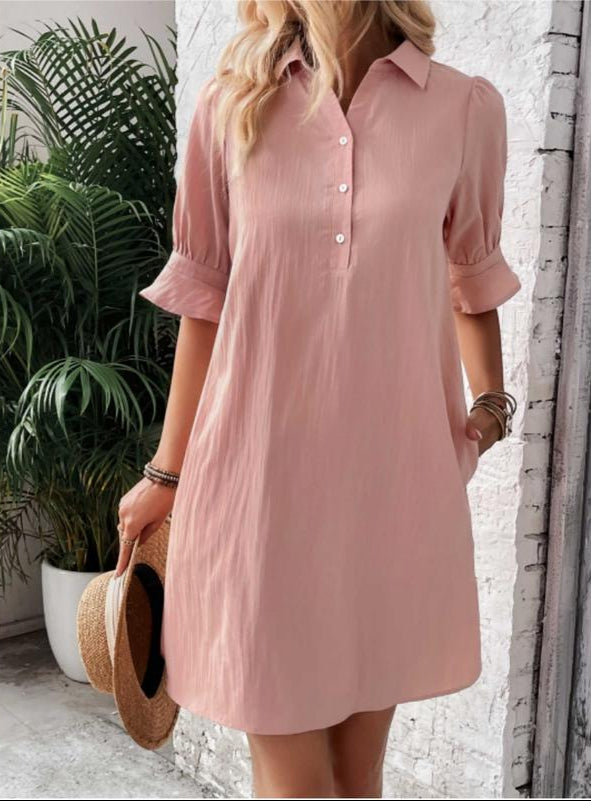 Womens Casual Shirt Dress Ruffle Sleeve Solid Color Button Down(buy 2 free shipping!!!)