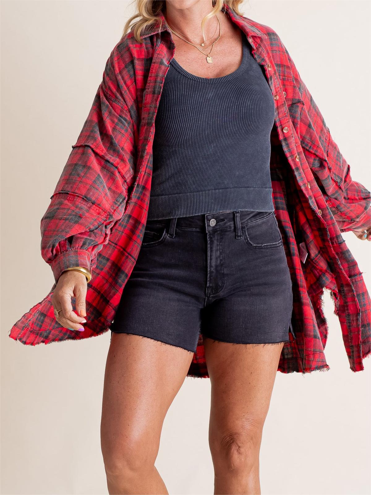 Women's Seams Raw Edge Washed Oversized Shirt Jacket(BUY 2 FREE SHIPPING)