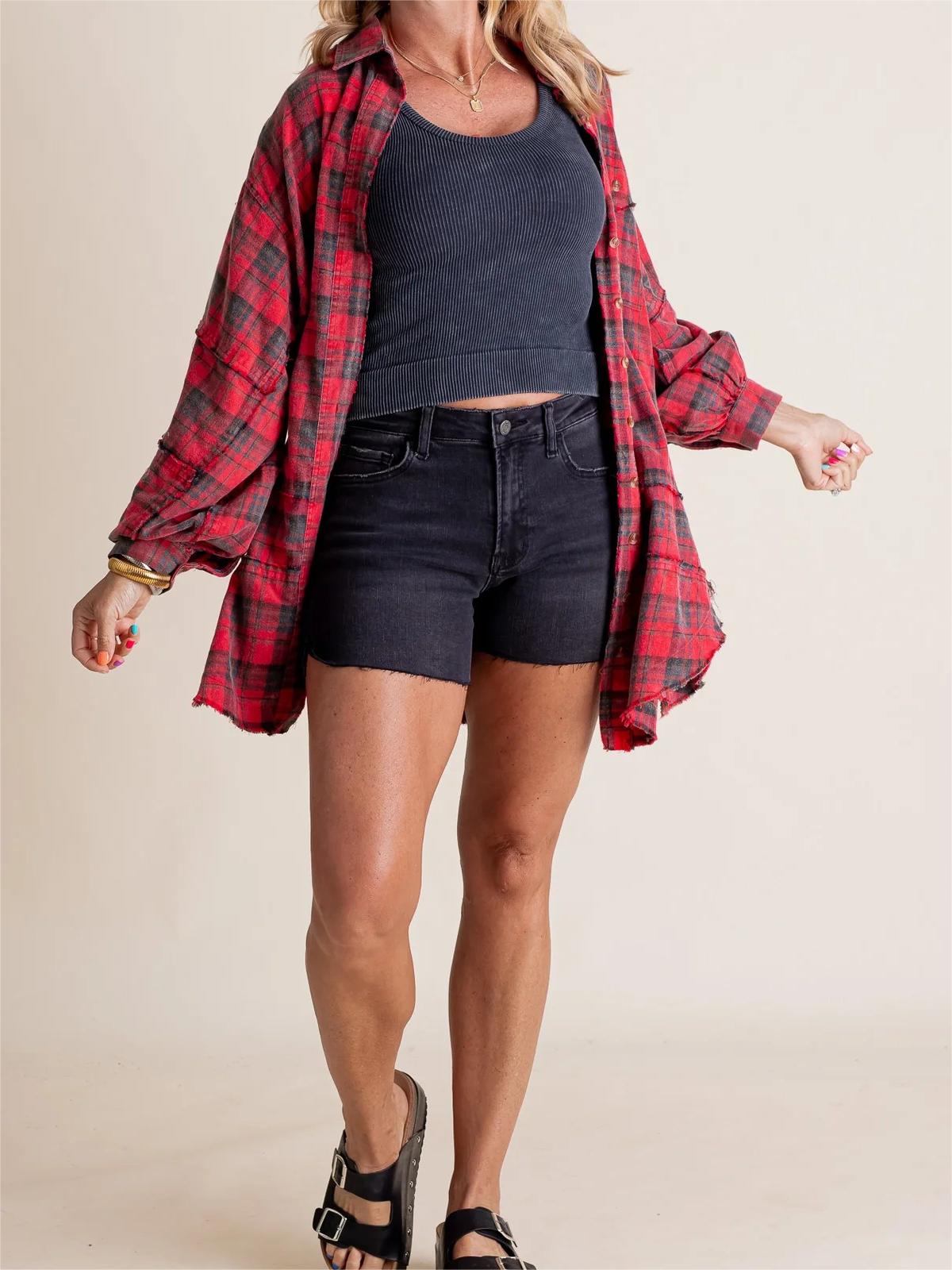 Women's Seams Raw Edge Washed Oversized Shirt Jacket(BUY 2 FREE SHIPPING)