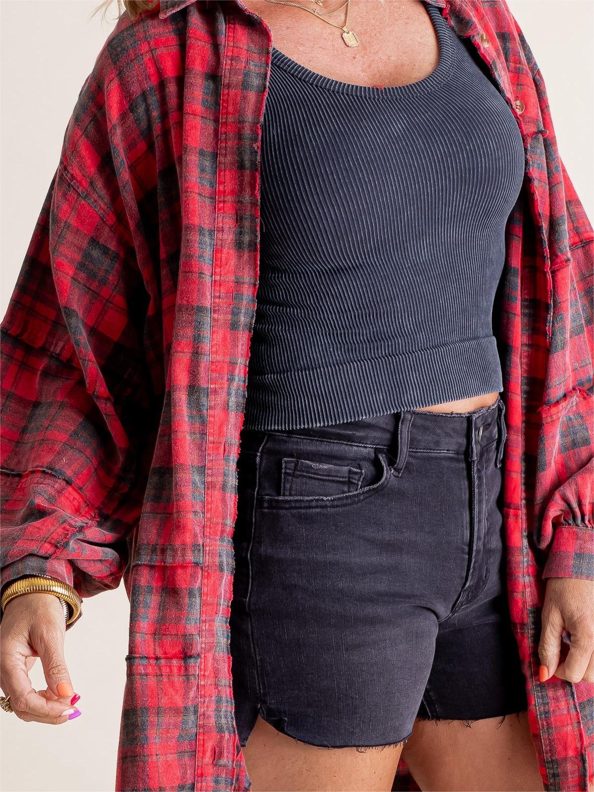 Women's Seams Raw Edge Washed Oversized Shirt Jacket(BUY 2 FREE SHIPPING)