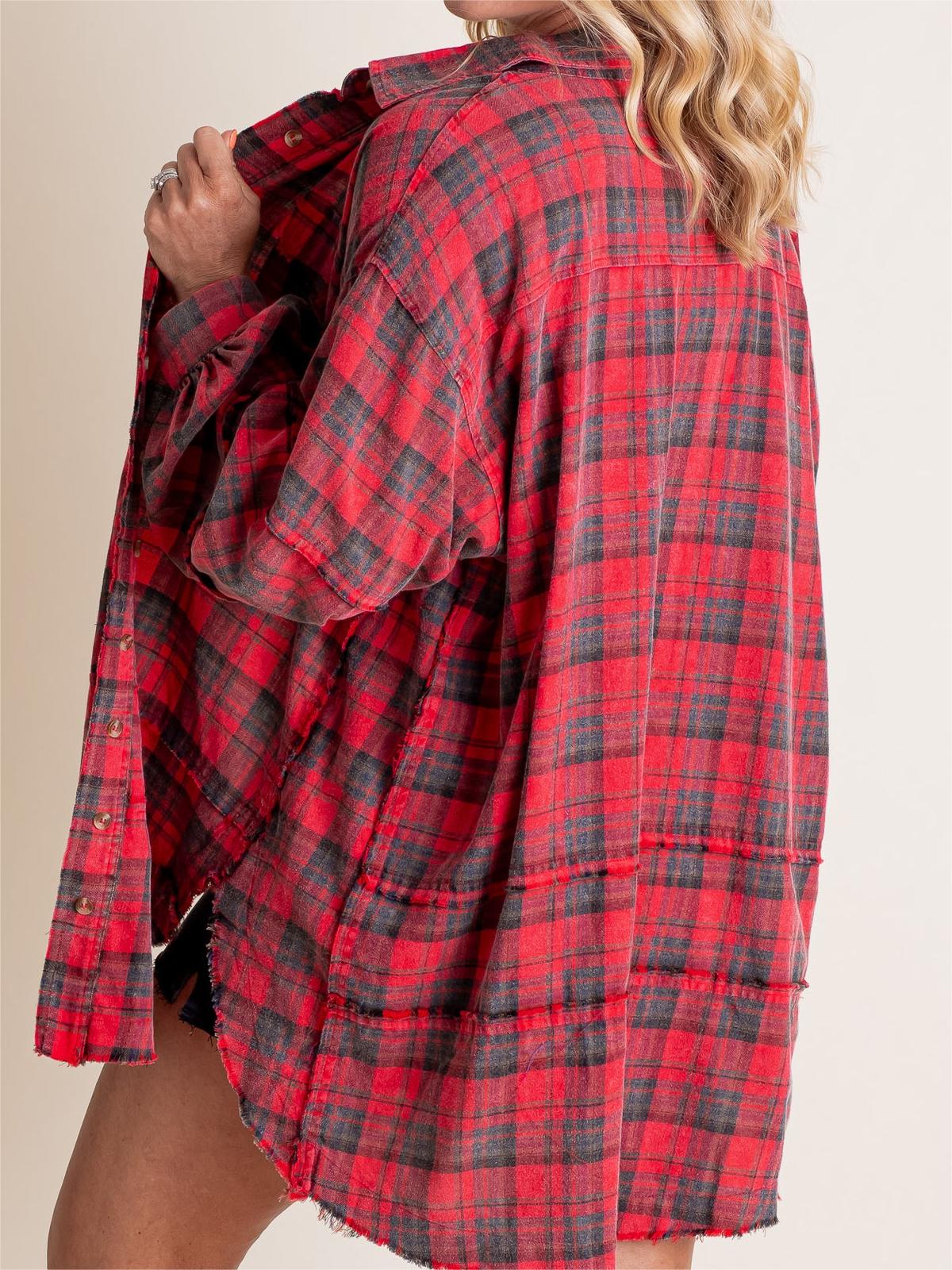 Women's Seams Raw Edge Washed Oversized Shirt Jacket(BUY 2 FREE SHIPPING)