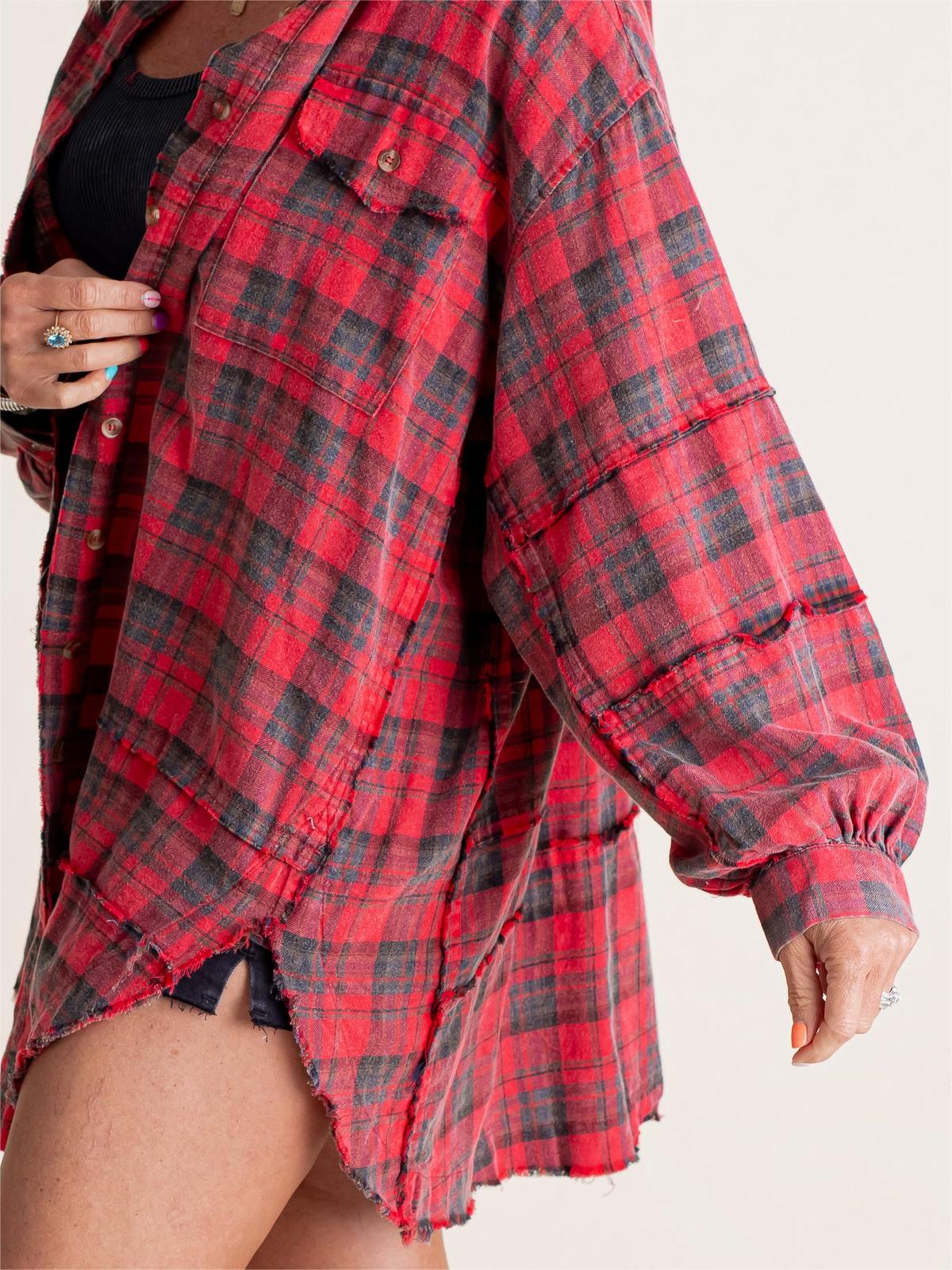 Women's Seams Raw Edge Washed Oversized Shirt Jacket(BUY 2 FREE SHIPPING)