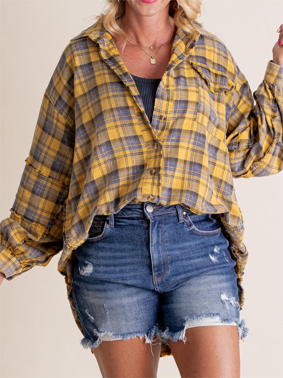Women's Seams Raw Edge Washed Oversized Shirt Jacket(BUY 2 FREE SHIPPING)