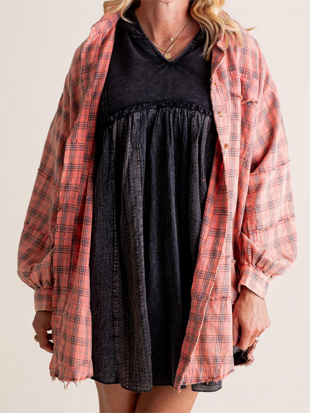 Women's Seams Raw Edge Washed Oversized Shirt Jacket(BUY 2 FREE SHIPPING)