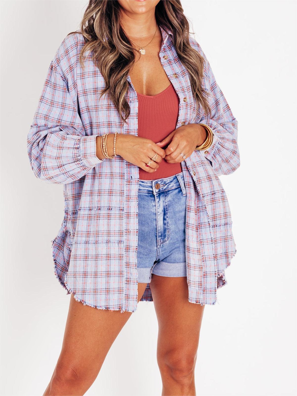 Women's Seams Raw Edge Washed Oversized Shirt Jacket(BUY 2 FREE SHIPPING)