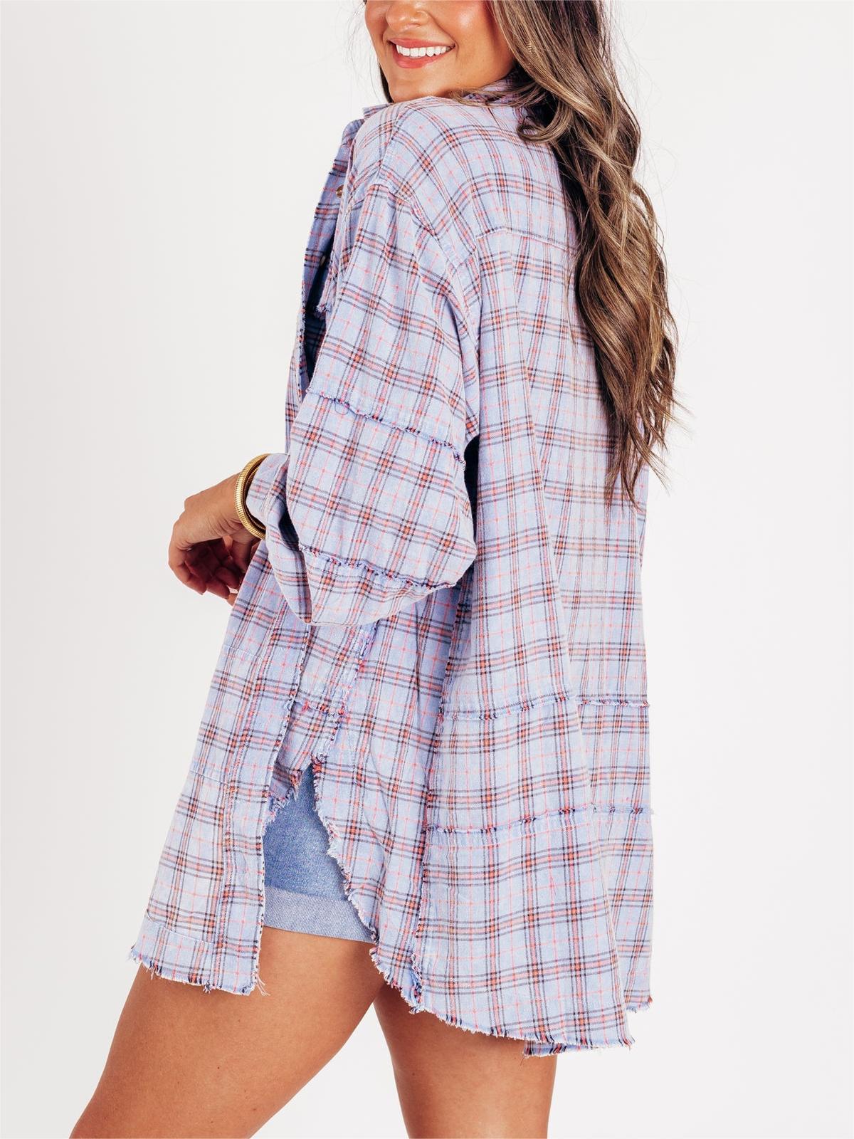 Women's Seams Raw Edge Washed Oversized Shirt Jacket(BUY 2 FREE SHIPPING)