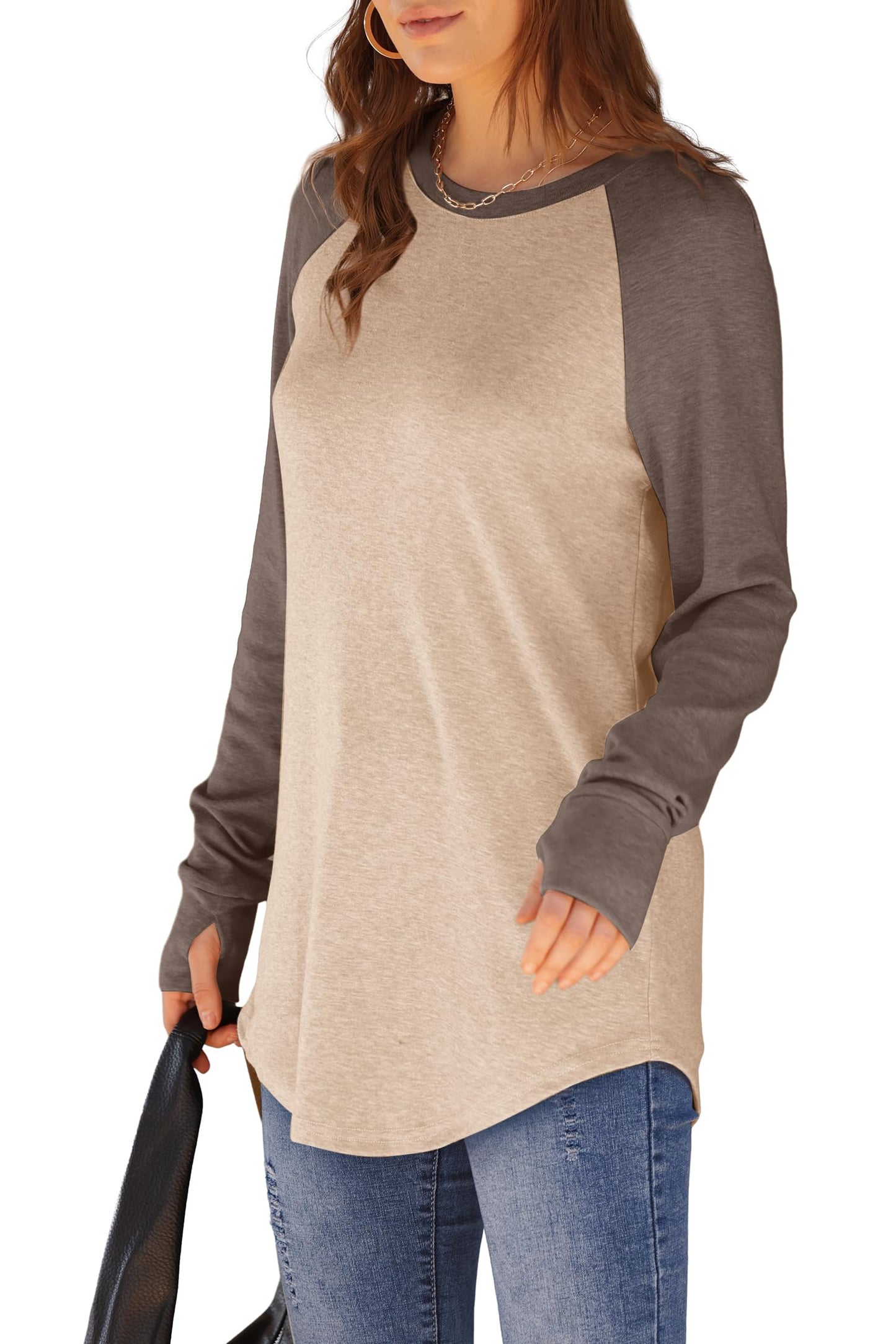 Womens Long Sleeve Thumb Hole Shirts Tunic Tops to Wear with Leggings(buy 2 free shipping)