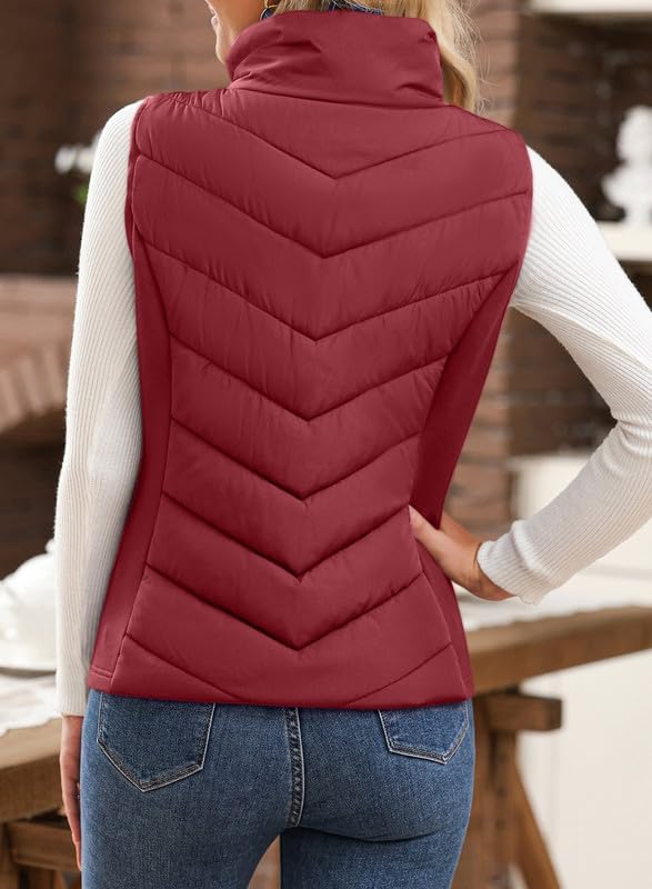 Womens Sleeveless Zip Up Outerwear Stand Collar Quilted Puffer Vest(buy 2 free shipping)