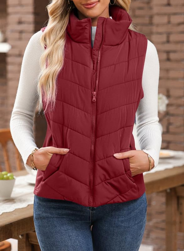 Womens Sleeveless Zip Up Outerwear Stand Collar Quilted Puffer Vest(buy 2 free shipping)