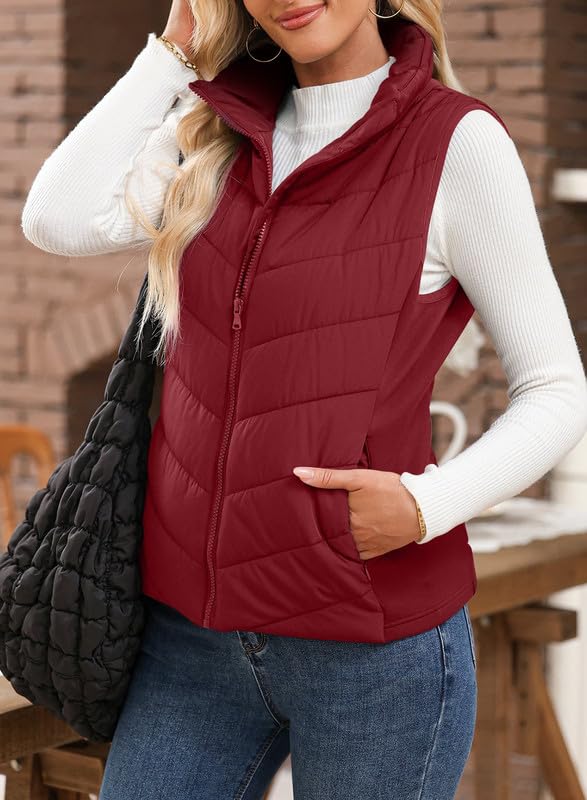 Womens Sleeveless Zip Up Outerwear Stand Collar Quilted Puffer Vest(buy 2 free shipping)