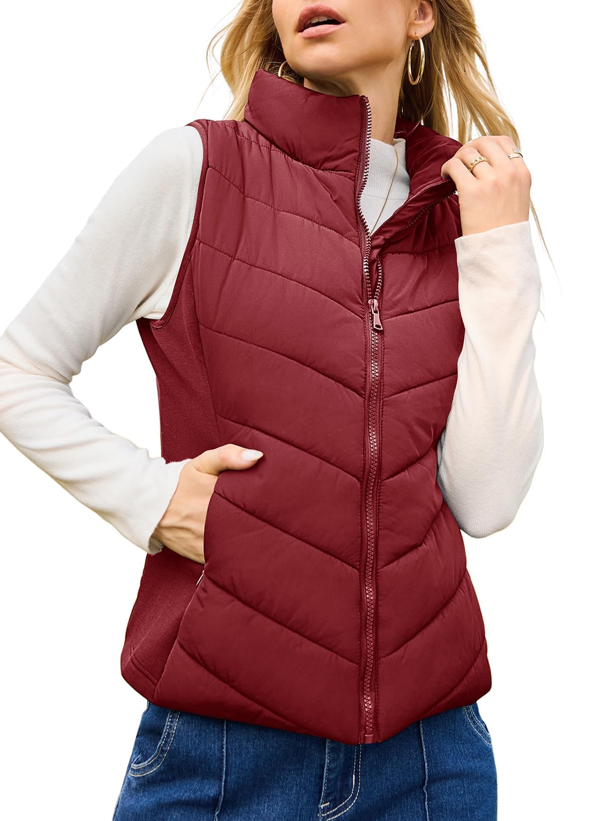 Womens Sleeveless Zip Up Outerwear Stand Collar Quilted Puffer Vest(buy 2 free shipping)