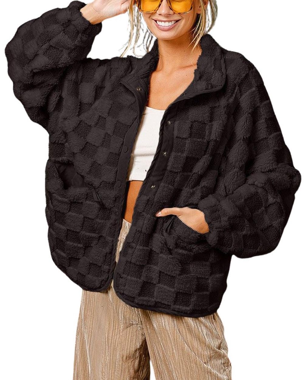 Women's Checkered Fleece Sherpa Jacket