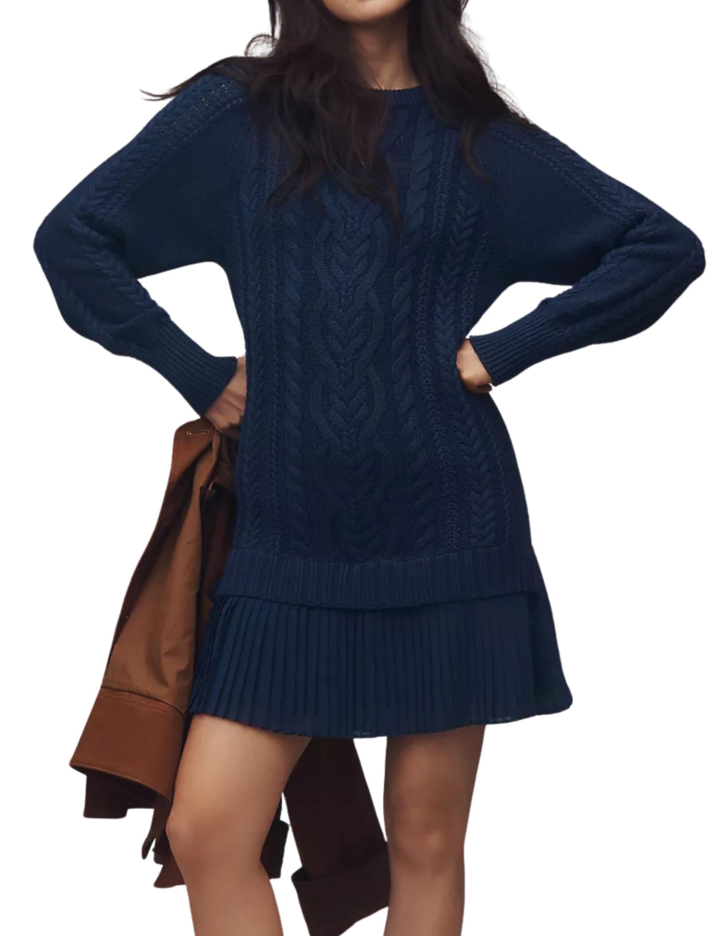 Women Crewneck Cable Knit Sweater Mini Dress (Buy 2 Free Shipping)