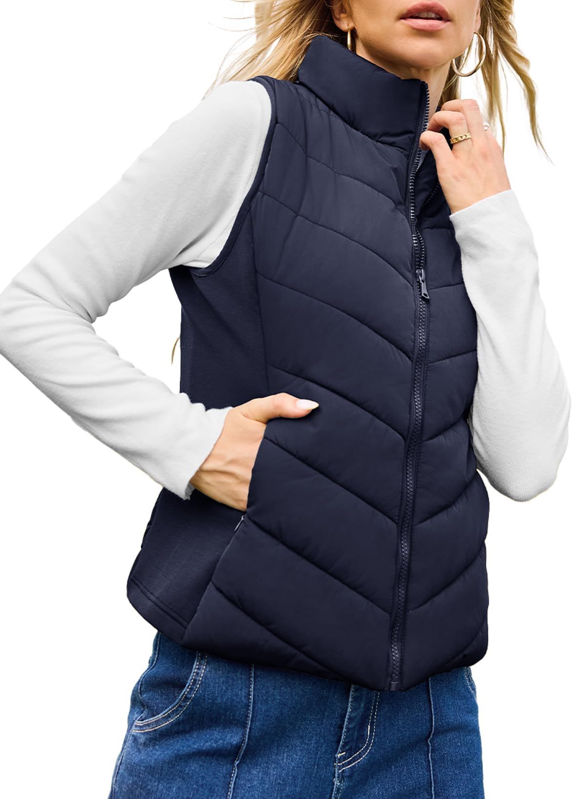 Womens Sleeveless Zip Up Outerwear Stand Collar Quilted Puffer Vest(buy 2 free shipping)
