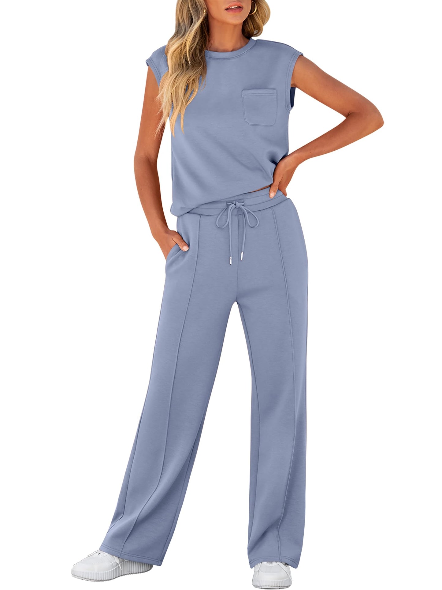 Women's Sleeveless Sweatsuits Matching Wide Leg Tracksuits Lounge Sets