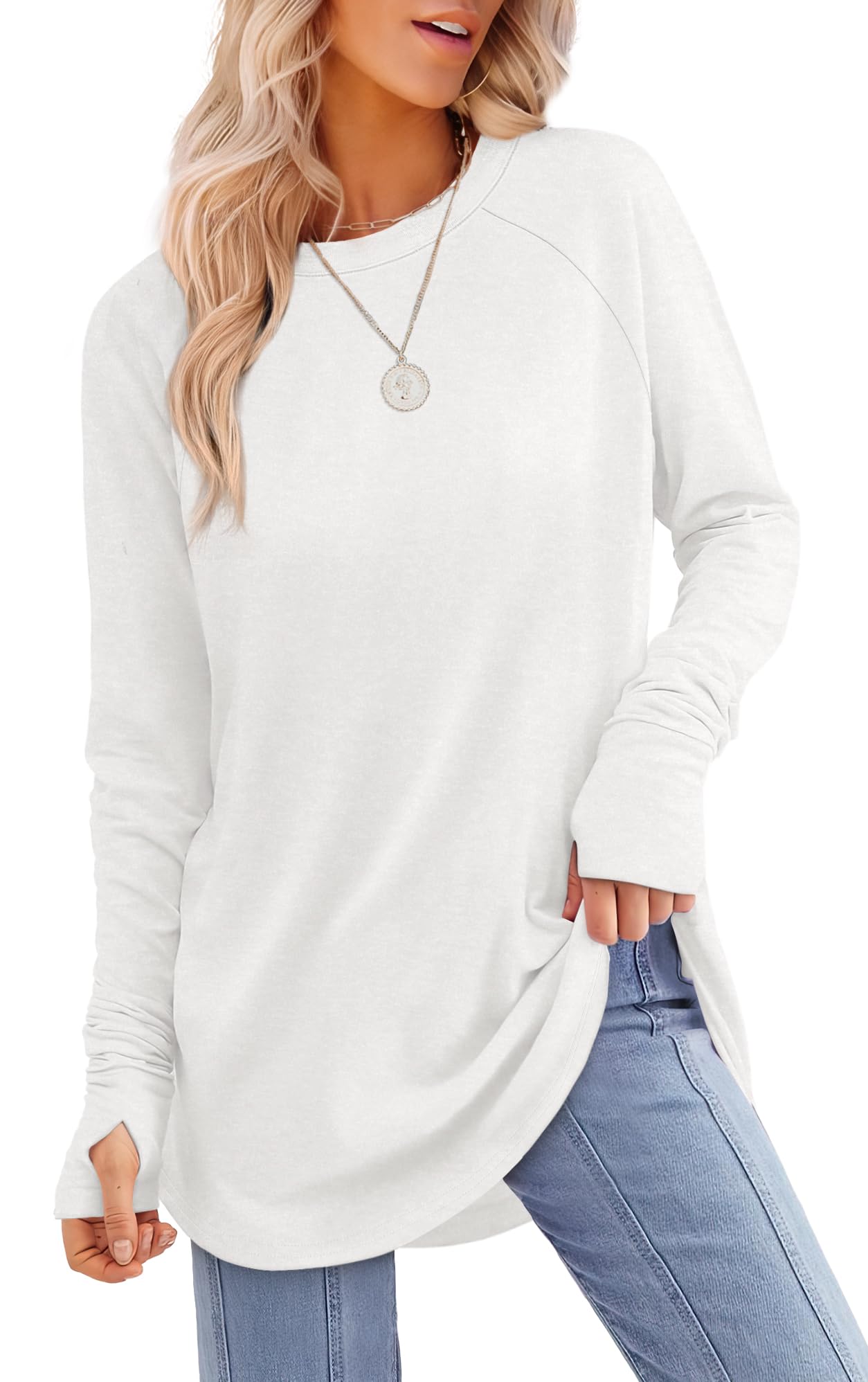 Womens Long Sleeve Thumb Hole Shirts Tunic Tops to Wear with Leggings(buy 2 free shipping)