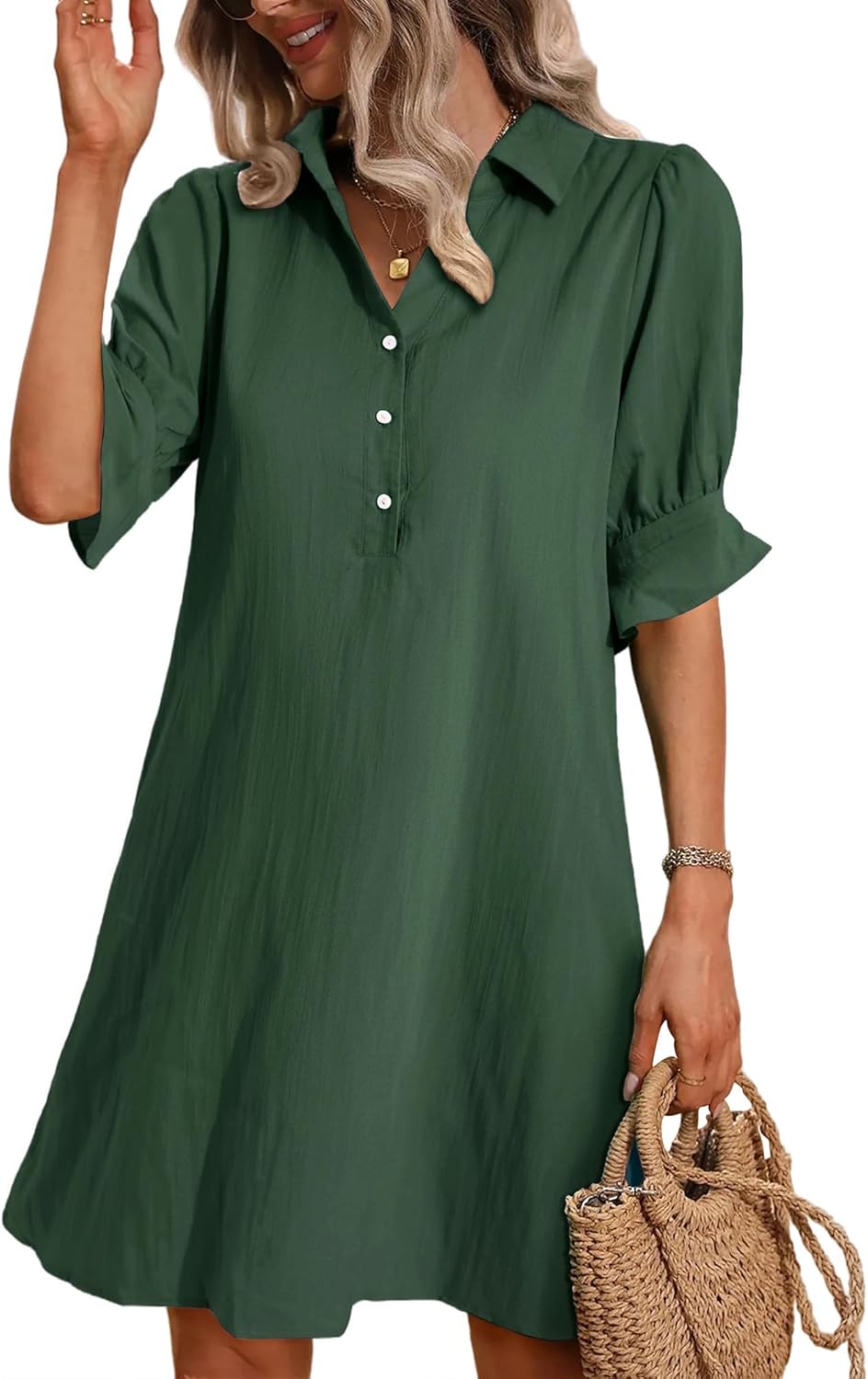 Womens Casual Shirt Dress Ruffle Sleeve Solid Color Button Down(buy 2 free shipping!!!)