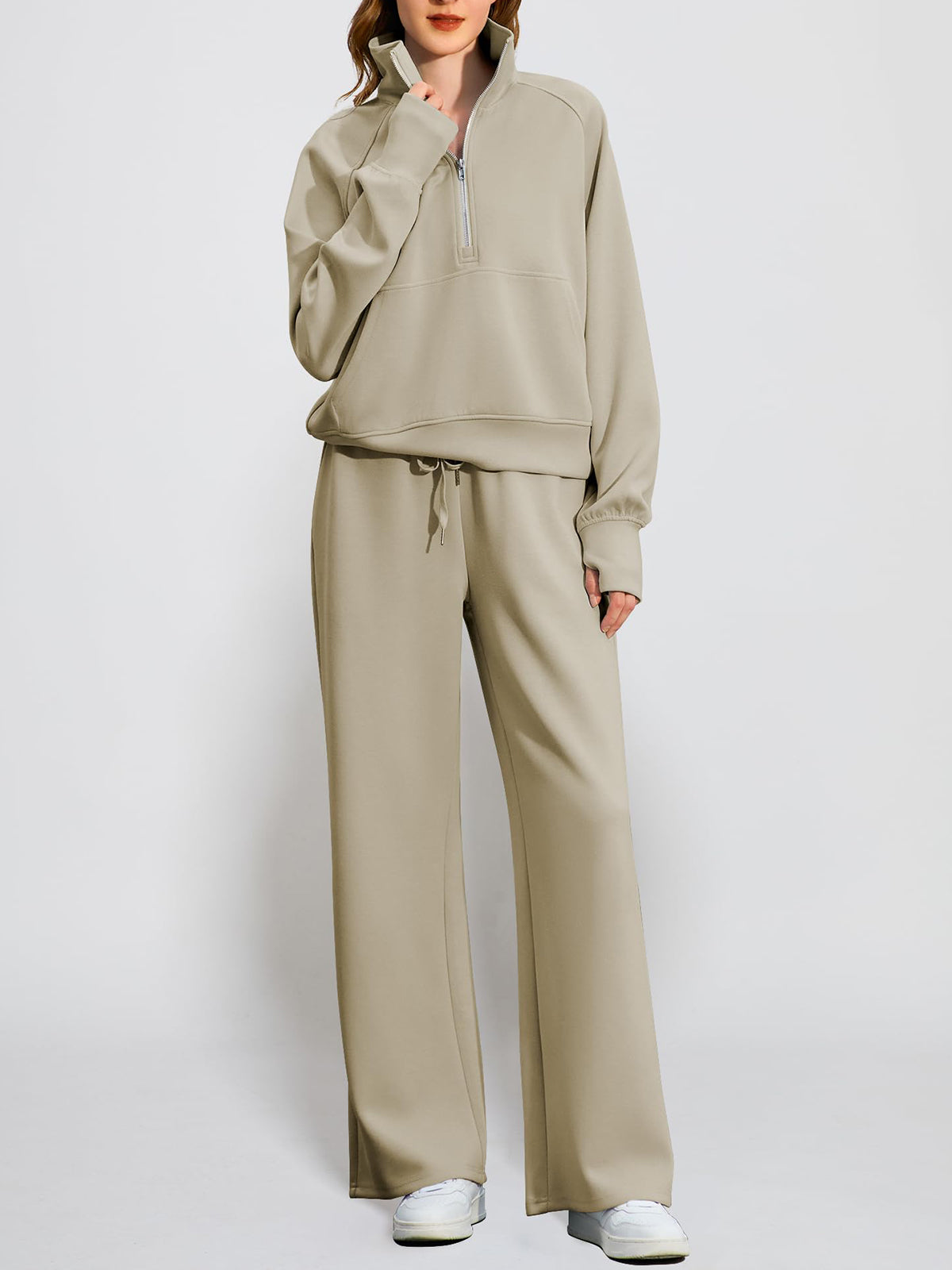 Women's Oversized Half Zip Wide Leg 2 Piece Outfits Lounge Set(BUY 2 FREE SHIPPING)