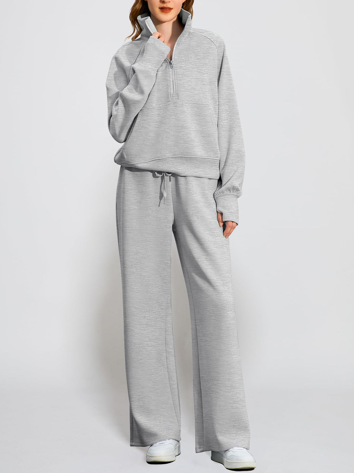 Women's Oversized Half Zip Wide Leg 2 Piece Outfits Lounge Set(BUY 2 FREE SHIPPING)