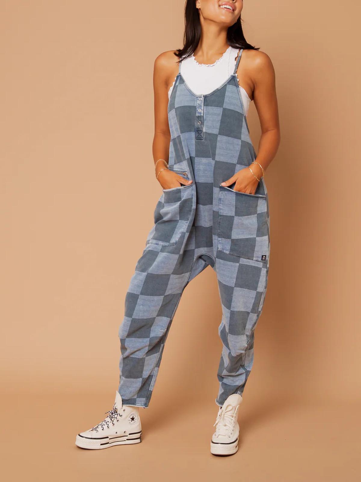 Women's Button Neck Suspender Jumpsuit Casual Overalls(BUY 2 FRRE SHIPPING)