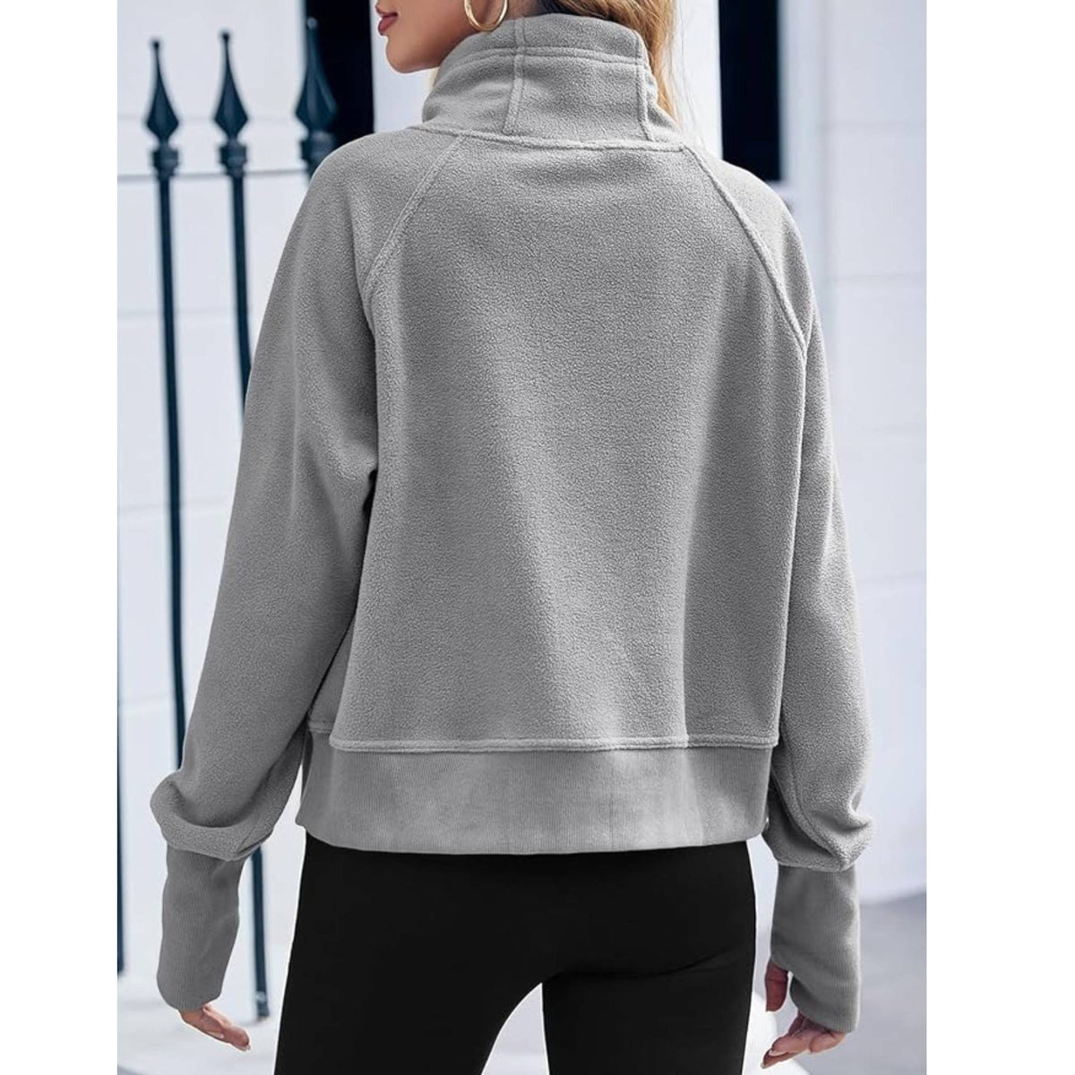 Women Fleece Lined High Neck Drawstring Sweatshirt Long Sleeve Pocket Pullover Top