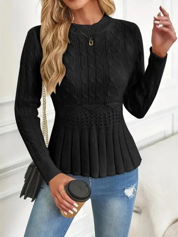 Women's Chunky Knit Crew Neck Long Sleeve Knit Top (Buy 2 Free Shipping)