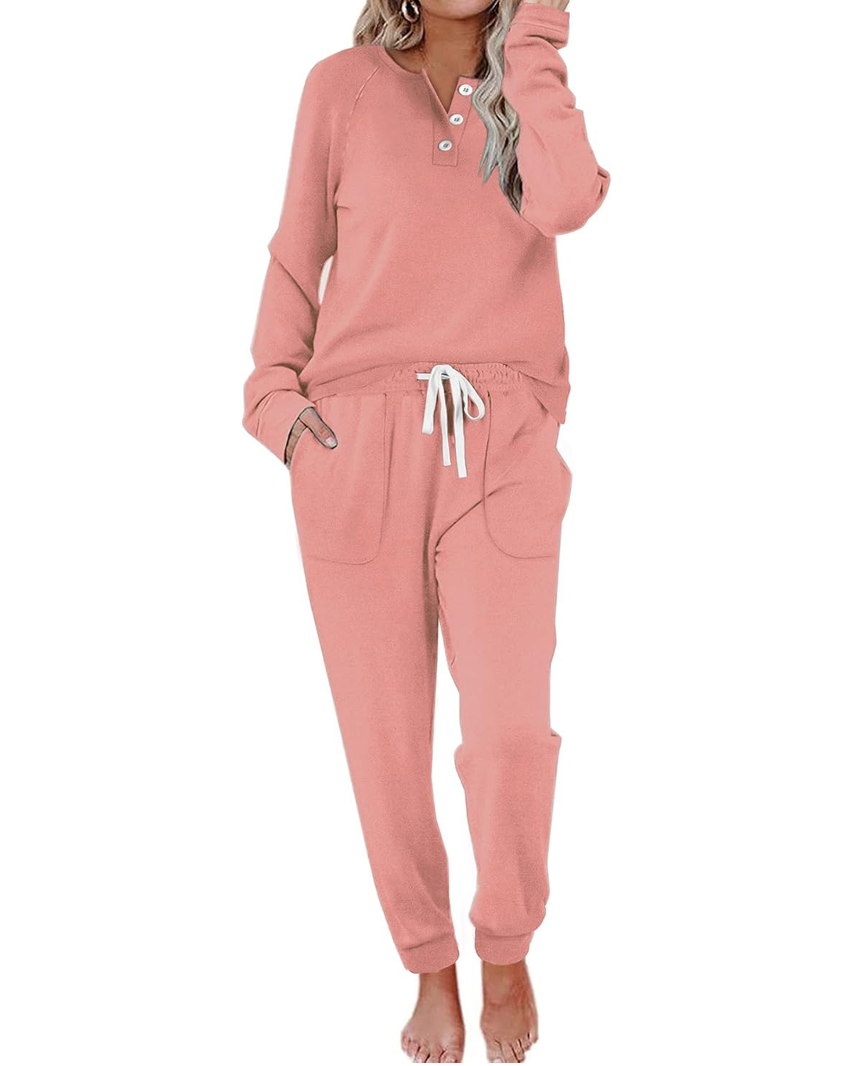 Women's Button-Down Casual Long Sleeve Pants Set with Pockets(BUY 2 FREE SHIPPING)