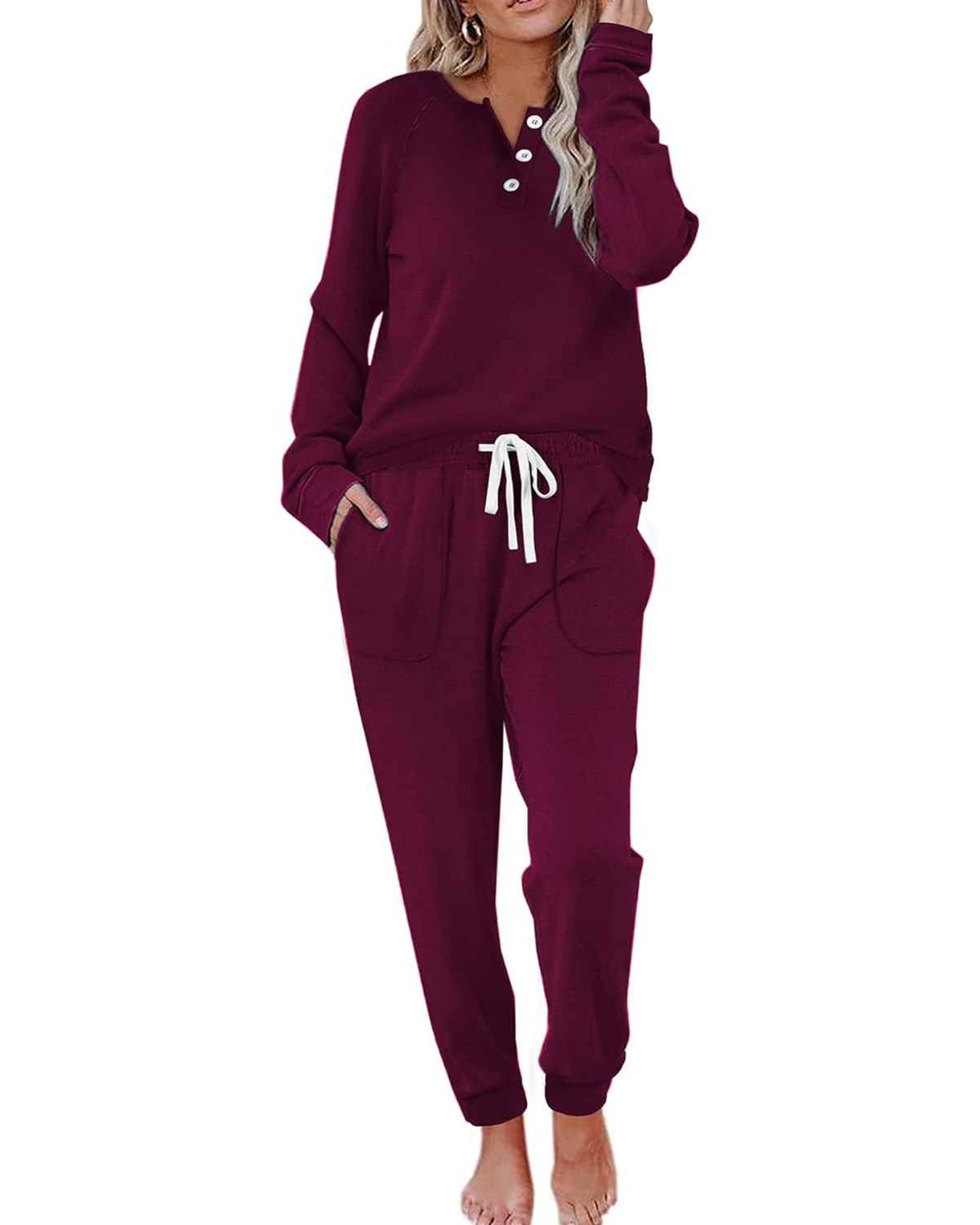 Women's Button-Down Casual Long Sleeve Pants Set with Pockets(BUY 2 FREE SHIPPING)