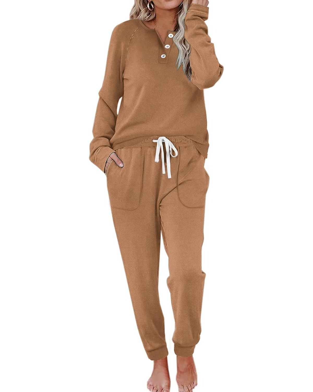 Women's Button-Down Casual Long Sleeve Pants Set with Pockets(BUY 2 FREE SHIPPING)