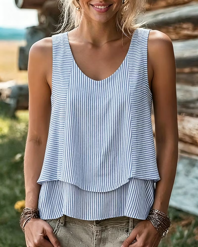 Floral Print Sleeveless Urban Tiered T-Shirt