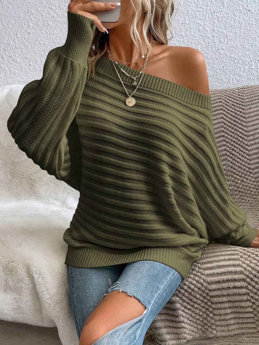 Women's Bat Sleeve Off-shoulder Sweater Casual Knit Top