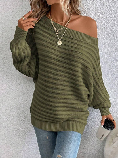 Women's Bat Sleeve Off-shoulder Sweater Casual Knit Top