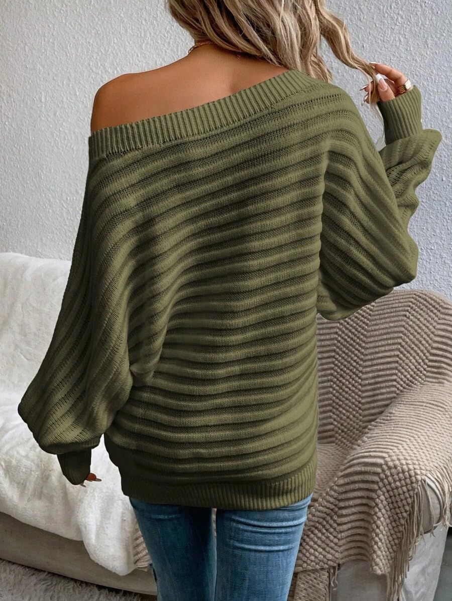 Women's Bat Sleeve Off-shoulder Sweater Casual Knit Top