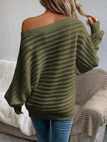 Women's Bat Sleeve Off-shoulder Sweater Casual Knit Top