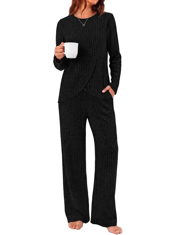 Women Fall Asymmetrical Color Block 2 Piece Matching Set