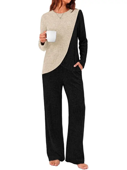 Women Fall Asymmetrical Color Block 2 Piece Matching Set