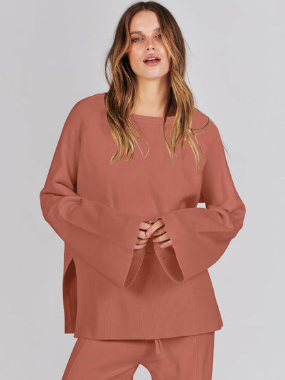 Womens Oversized Knit Sweater Set Wide Leg Pant Cozy Lounge Matching Pajama Sets