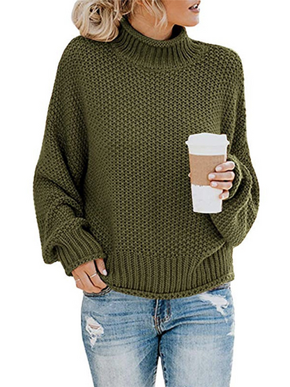Oversized Turtleneck Batwing Sleeve Pullover Top