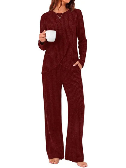 Women Fall Asymmetrical Color Block 2 Piece Matching Set