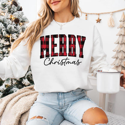 “Merry Christmas” Plaid Graphic Sweatshirt(Buy 2 Free Shipping)