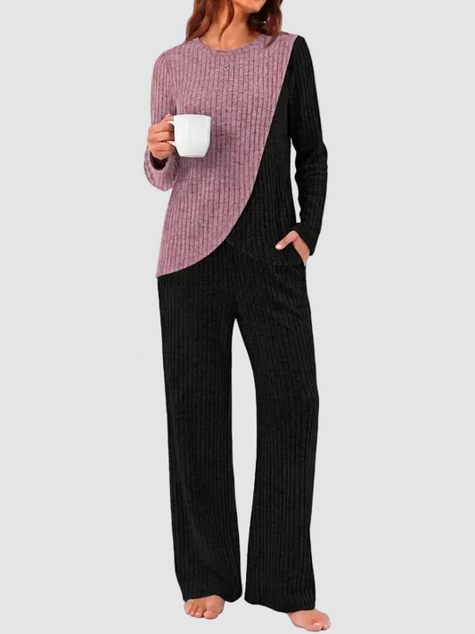 Women Fall Asymmetrical Color Block 2 Piece Matching Set