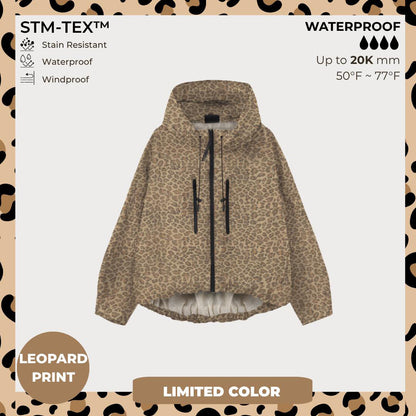 Women's Oversized Pleated Hem Rain Jacket With Hooded