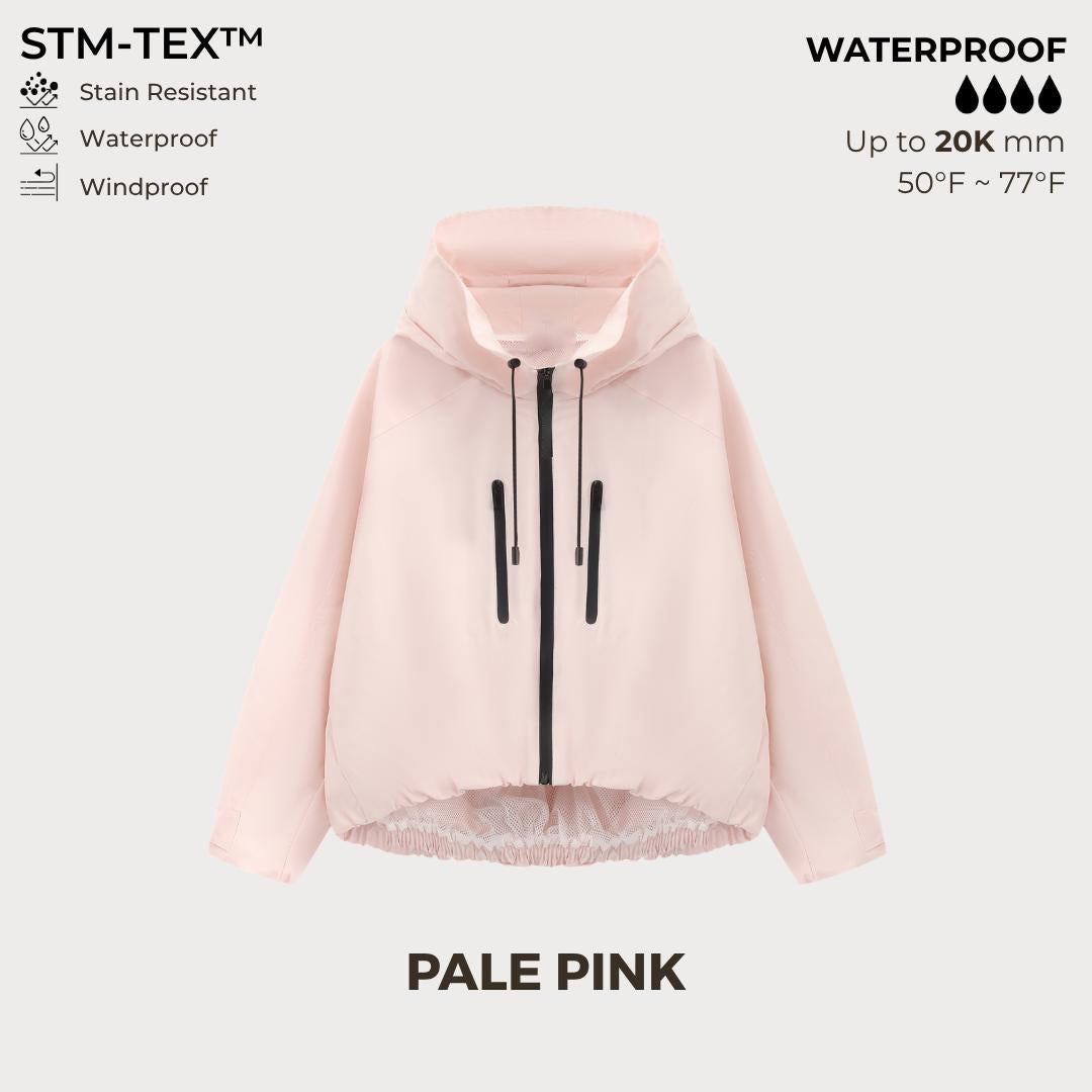 Women's Oversized Pleated Hem Rain Jacket With Hooded