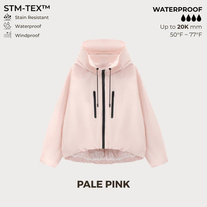 Women's Oversized Pleated Hem Rain Jacket With Hooded