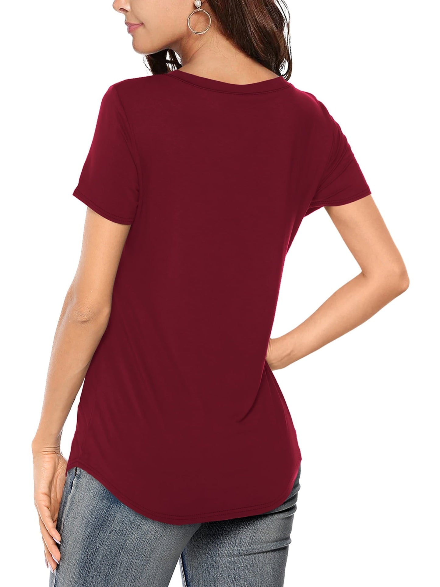 Women's V-neck Short Sleeve Curved Hem Tee Top